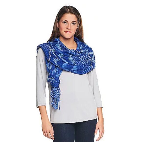 Layers by Lizden Womens Multi Textured Chevron Scarf Fringe Green 14"x72" NWT - Picture 2 of 3